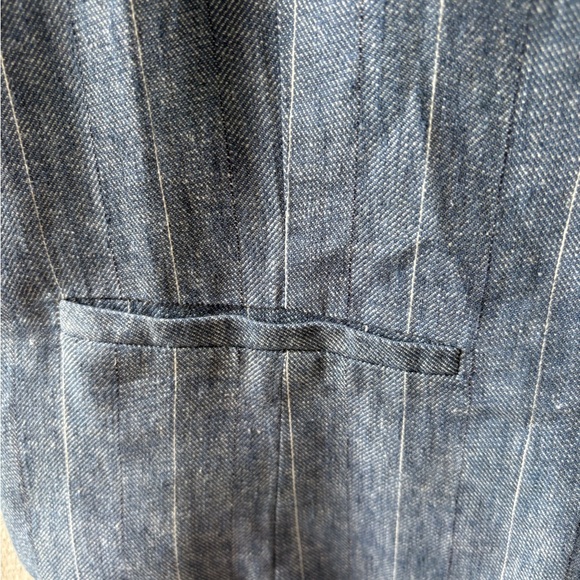 Tahari XL Cotton Linen Blend Pinstripe Vest Buttons Denim look Fabric Lined - Picture 4 of 8